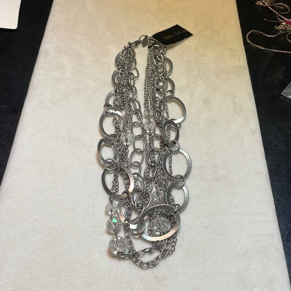Cookie Lee Brushed Silver Multi-Strand Choker
